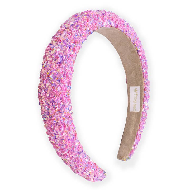 Kids Padded Headband - Chunky Sequin Hair Band in pink