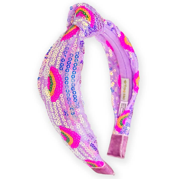 Kids Sequin Knot Headband - Rainbow in pink